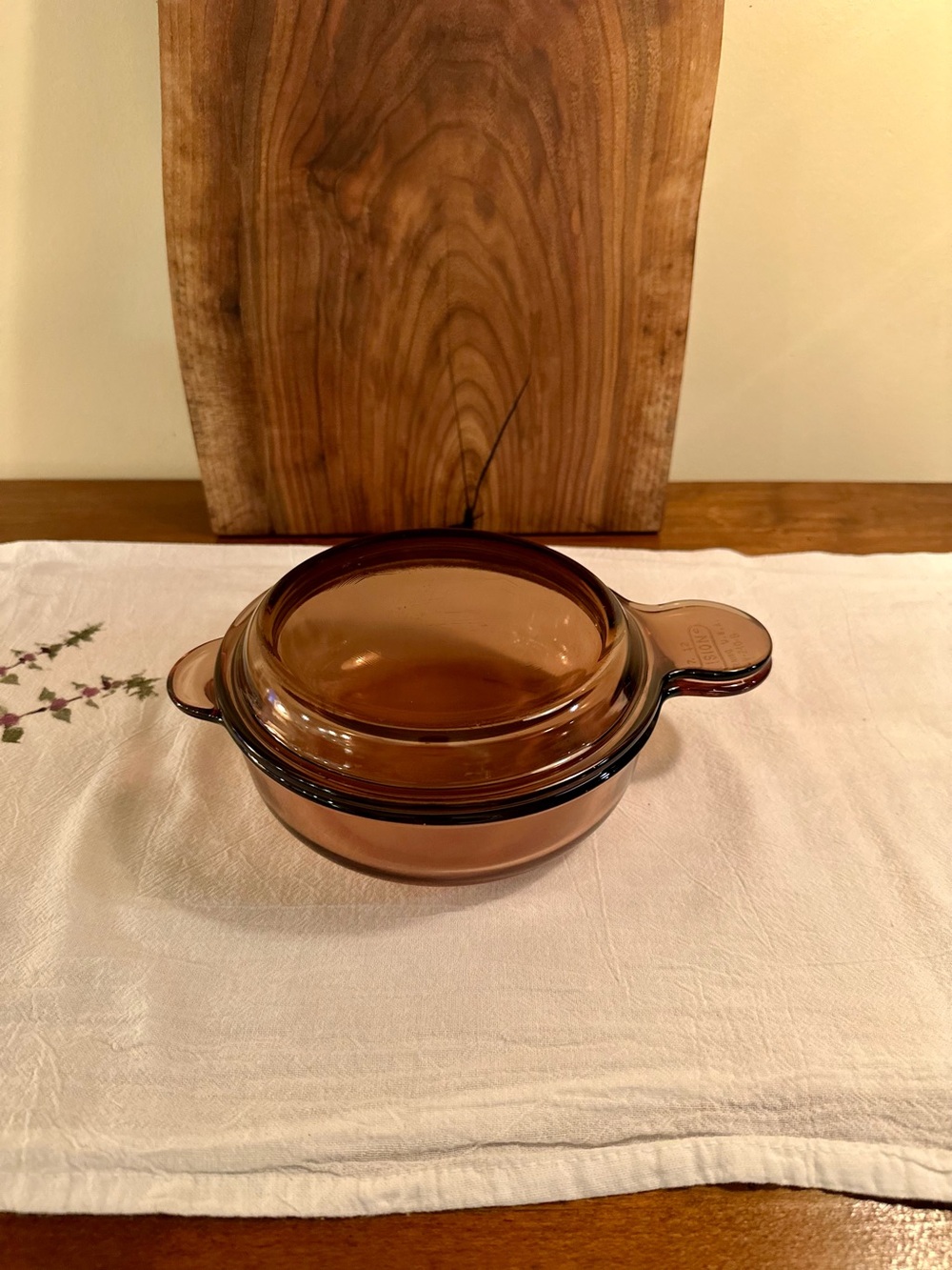 Vintage Corning Vision Ware 1.5L Amber Glass Pot Sauce Pan With Lid Made In USA